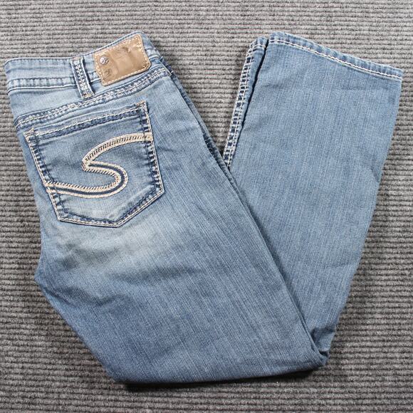 Silver Jeans Womens 31 Light Wash Santorini Straight Contrast Stitch Stretch - Picture 1 of 11